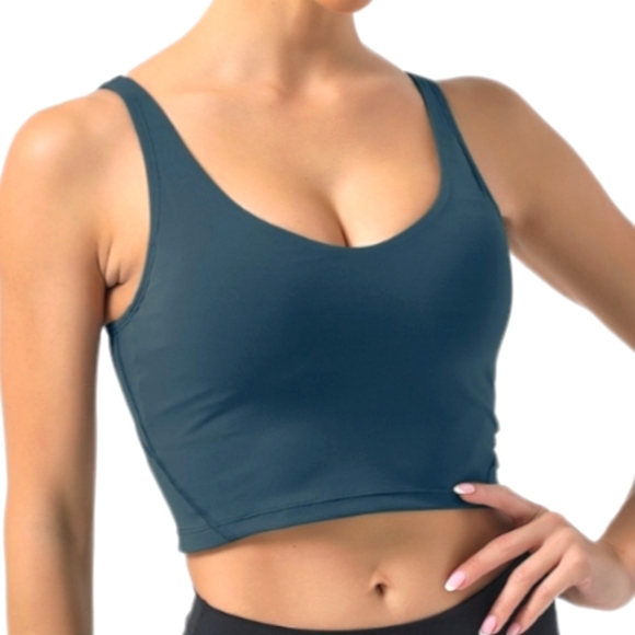 HALARA Tops - NWT Halara Cloudful 'In My Feels' Peacock Blue V-Neck Padded Workout Crop Tank